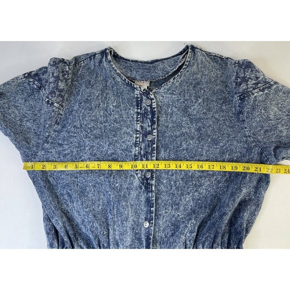 Vintage Tall Acid Washed Long Sleeve Drawstring Jean Jumpsuit USA - Picture 4 of 10